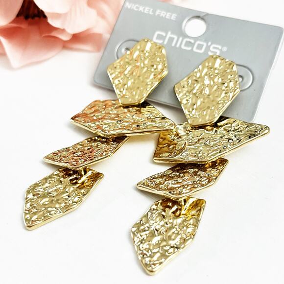 Chico's Gold Tone Textured Linear Earrings - Picture 2 of 5